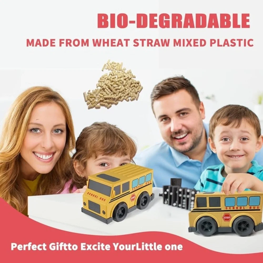 ✨BNWT - Eco-Friendly Wheat Straw Educational Toy Yellow Bus with Light & Sound✨